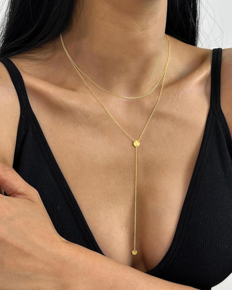 Yoosteel Long 14K-Gold-Plated Necklace for Women - Valentines Day Gifts Dainty Y-Shaped Necklaces Lariat Drop Chain Simple Jewelry Trendy Gift for Women - Image 2